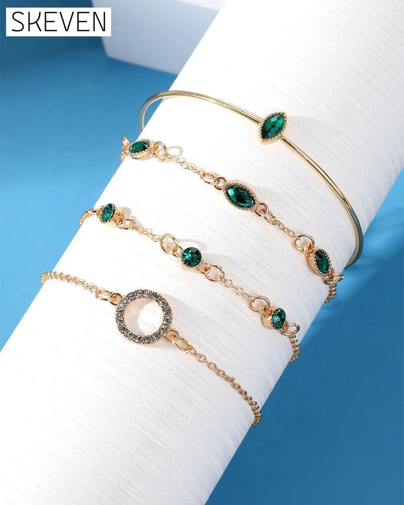 Circle rhombus rhinestone bracelet set of four