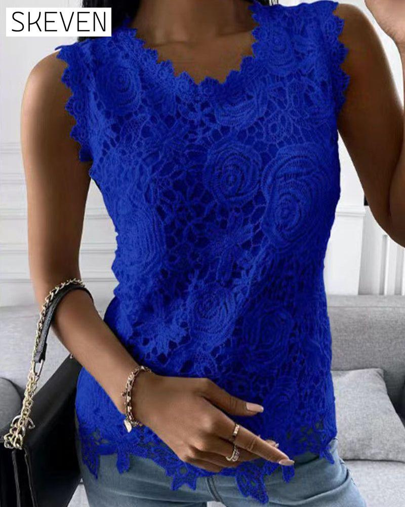 Elegant solid lace tank top