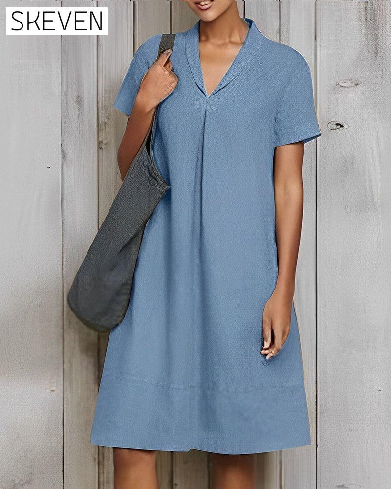 Cotton and linen solid color loose dress