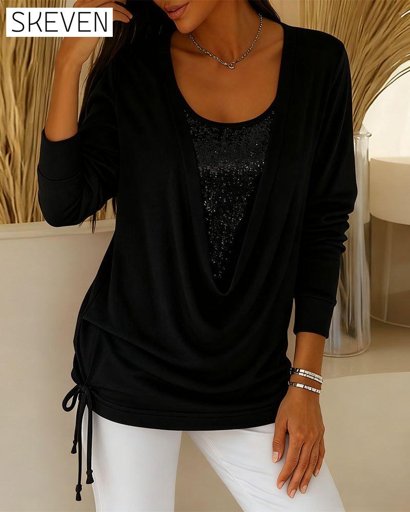 Sequin Contrast Color Faux Two-Piece Top