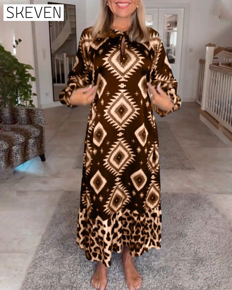 Long Sleeve Geometric Print Dress