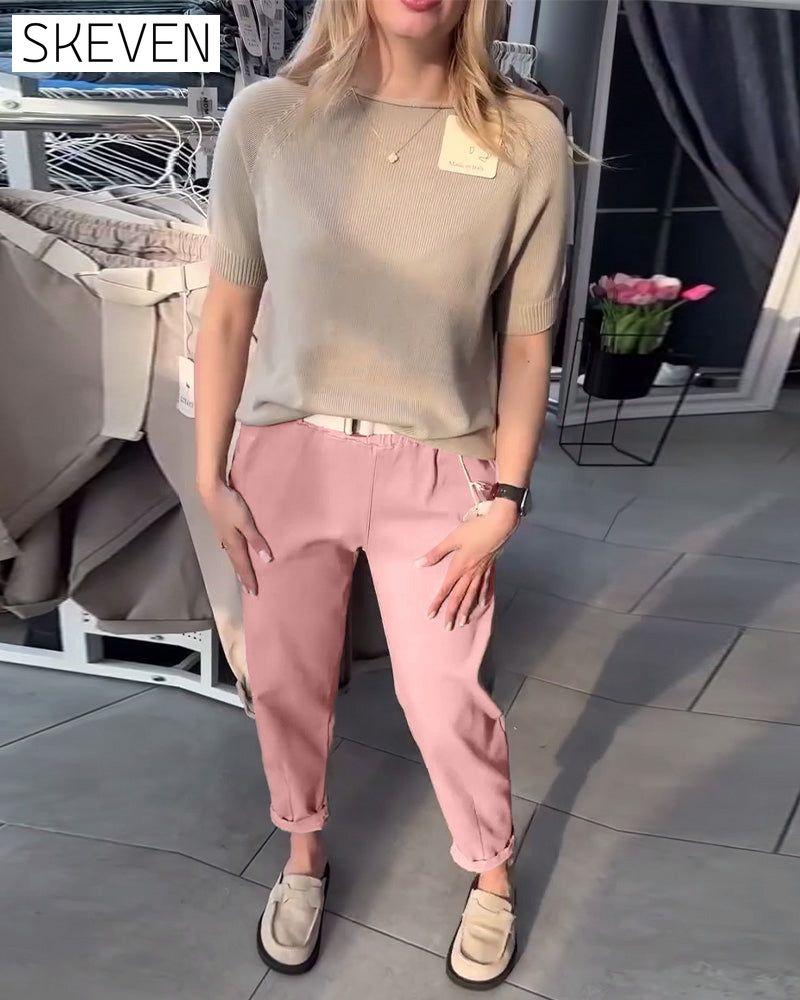 Einfarbige, lässige, gerade geschnittene Hose