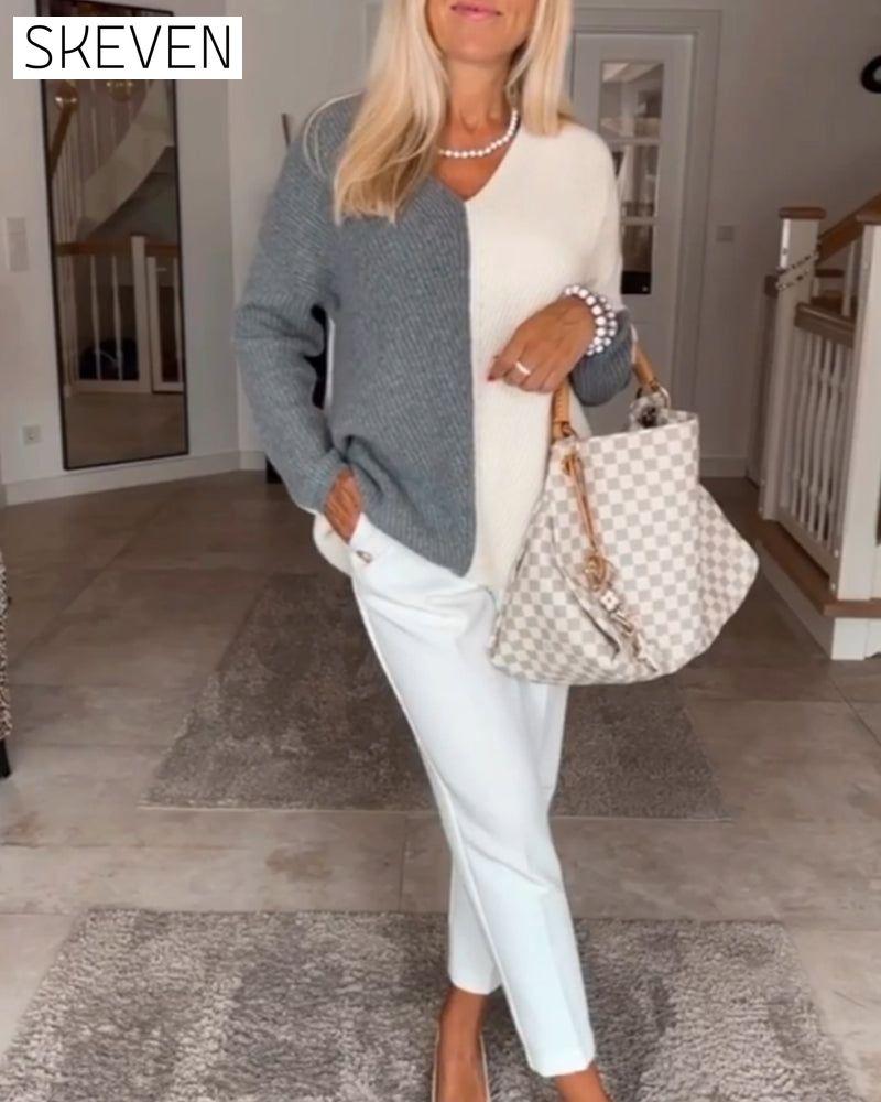 V-neck color block sweater