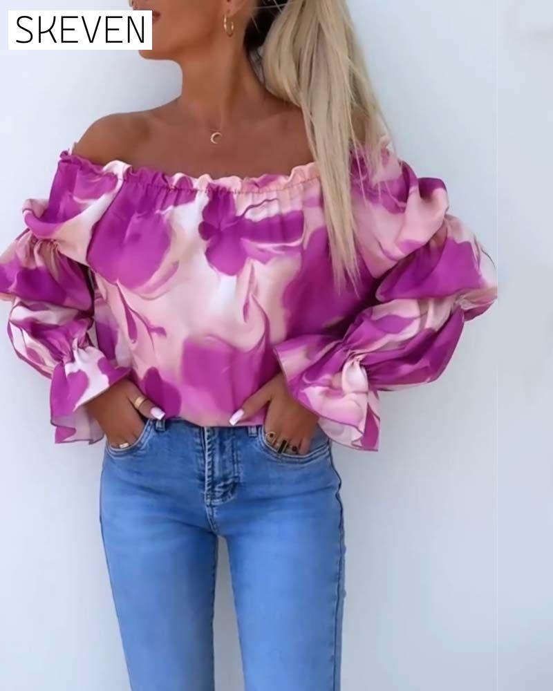 Colorful printed one-shoulder casual top
