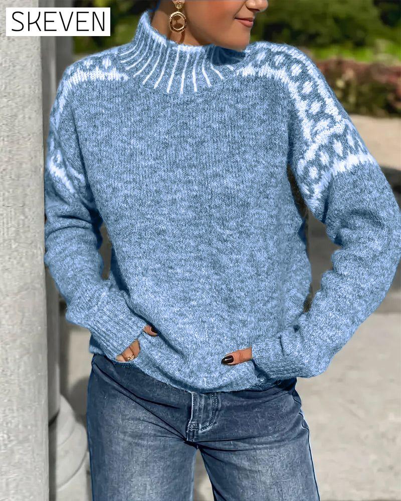 High Neck Patterned Contrast Jumper