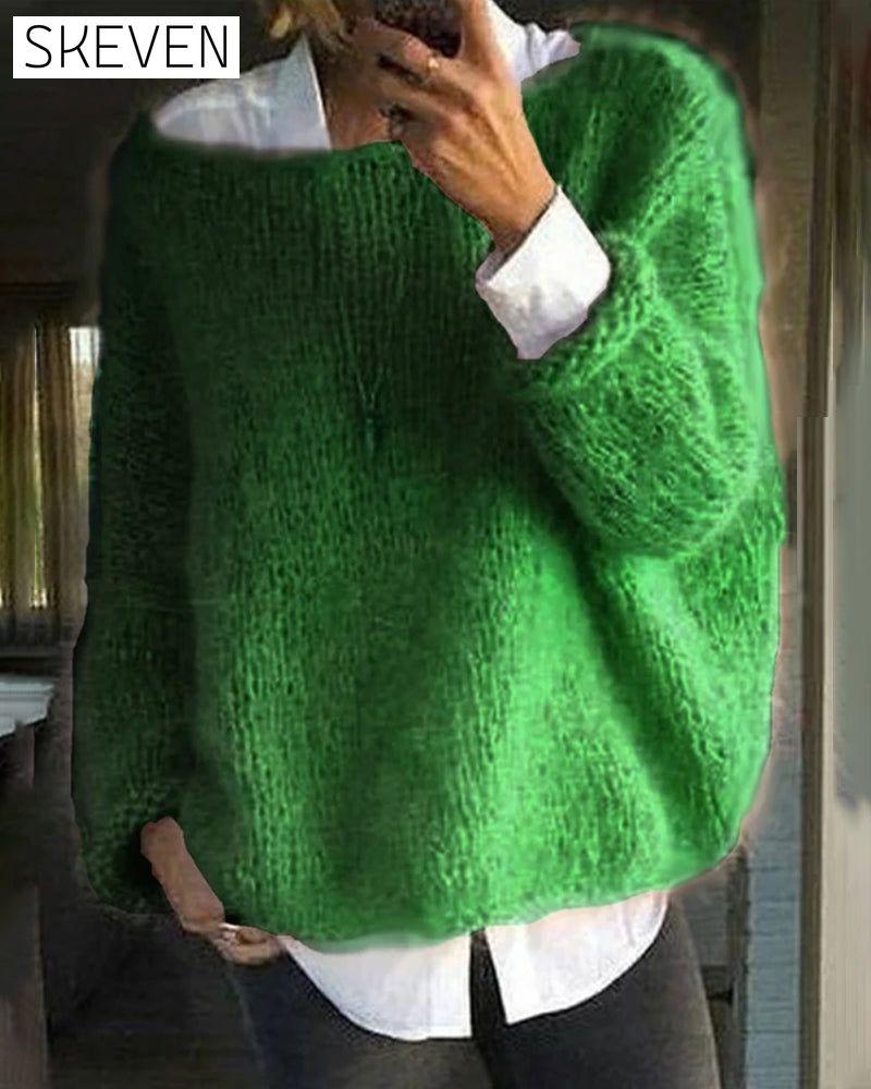 Round neck solid color sweater Green 2023 f/w 23BF pullovers