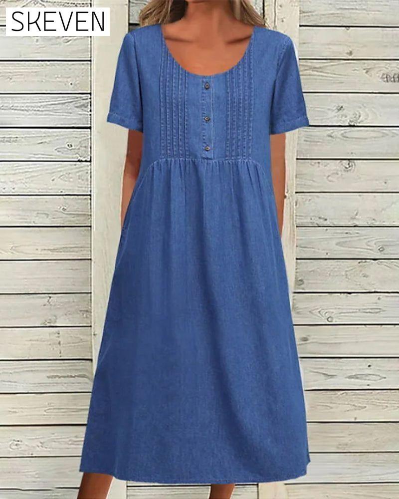 Denim short sleeve dress Blue 23BF Casual Dresses Clothes Dresses