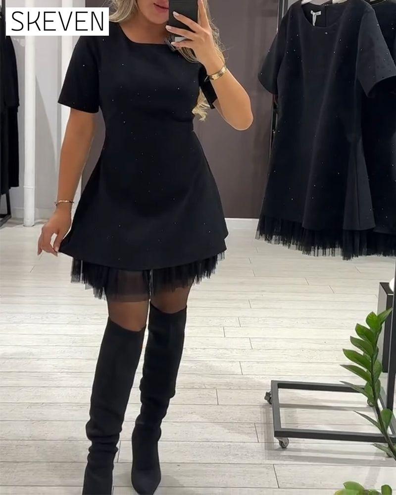 Elegant Shimmering Mesh Patchwork Dress
