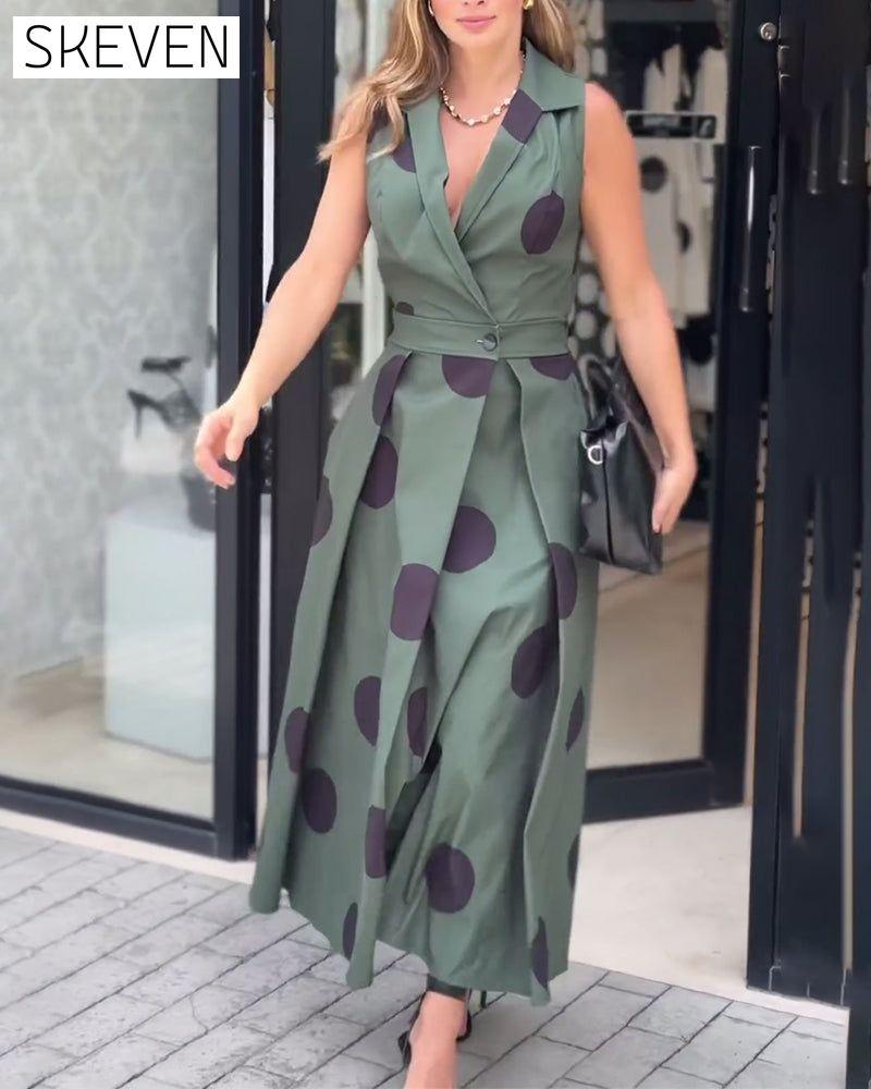Sleeveless lapel elegant solid color dress
