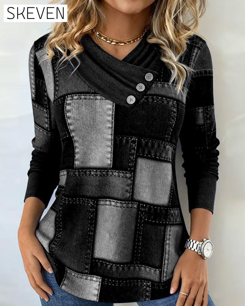 Langarmshirt mit V-Ausschnitt und kontrastierender Farbe