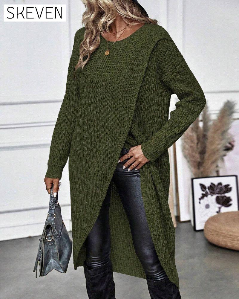 Strickkleid in Unifarbe mit unregelmäßigem Saum