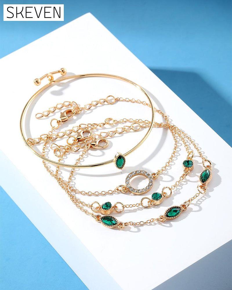 Circle rhombus rhinestone bracelet set of four