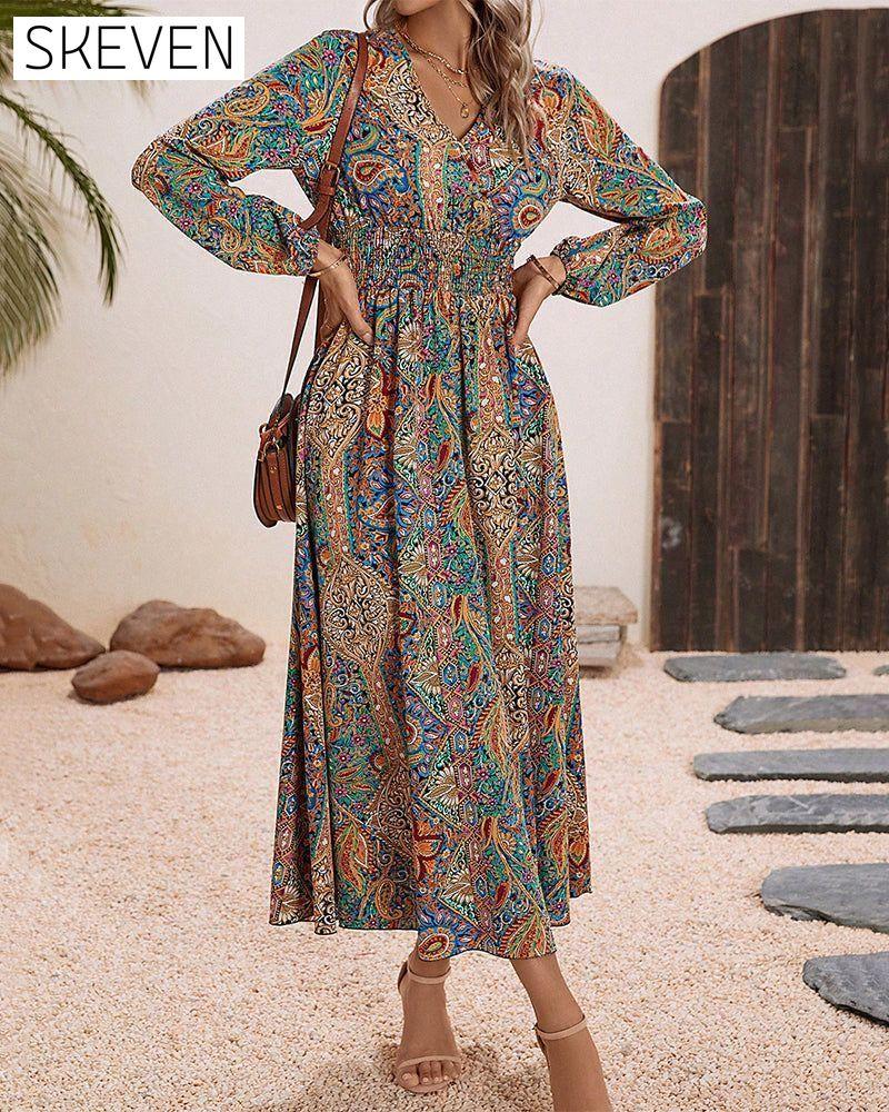 Multicolored paisley print elegant dress 23BF Casual Dresses Clothes Dresses Elegant Dresses Spring Summer