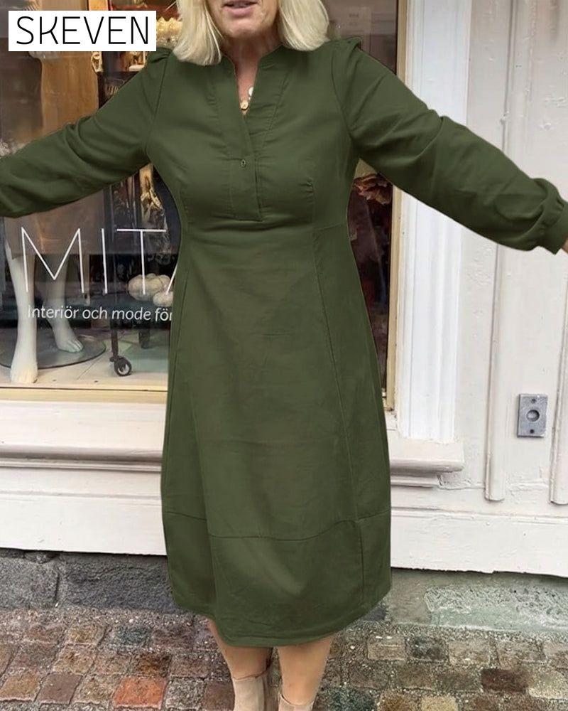 Lässiges Retro-Langarmkleid