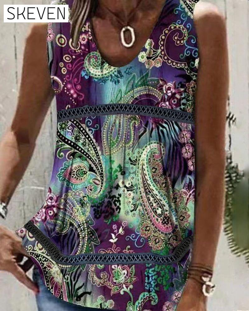 Floral and Paisley Print Tank Top
