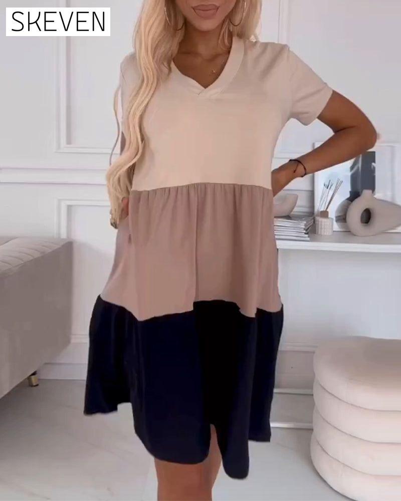 Colorblock short sleeve casual dress