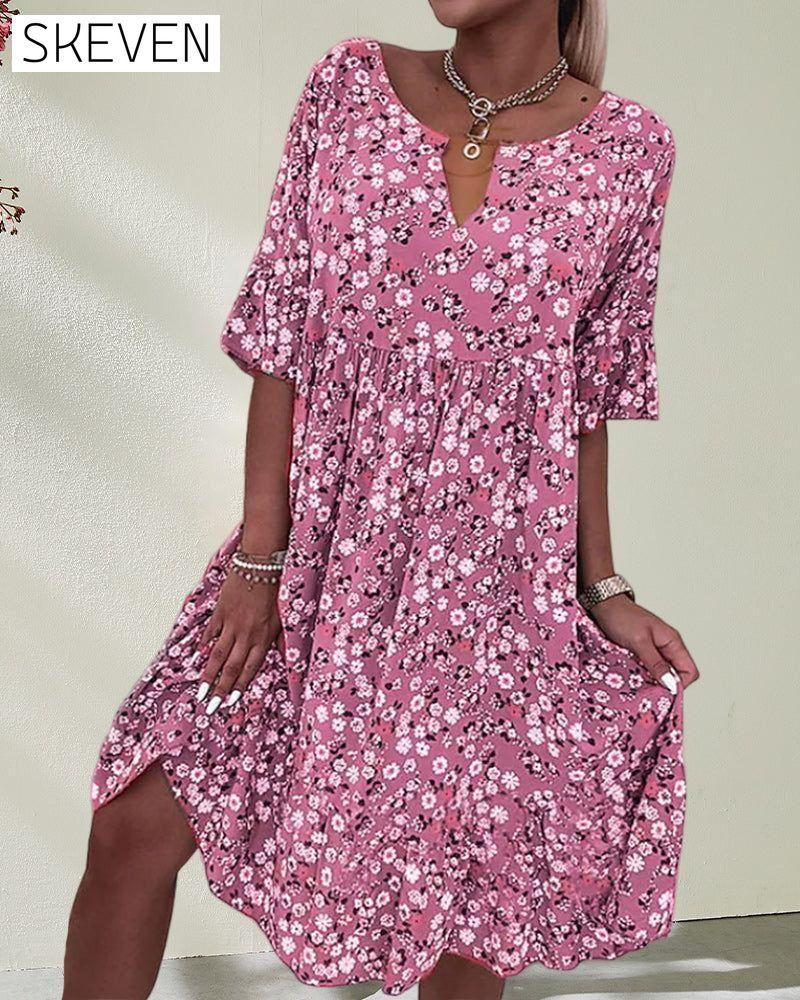 Half Sleeve Dress in Floral Print 23BF Casual Dresses Clothes Dresses Spring Summer