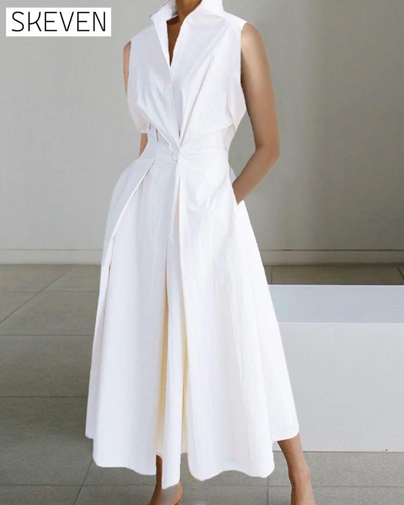 Ärmelloses Kleid mit Stehkragen
