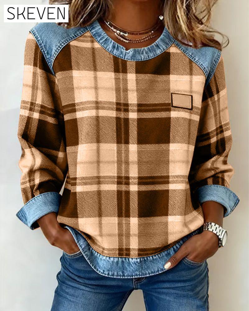 Kariertes Patchwork-Sweatshirt