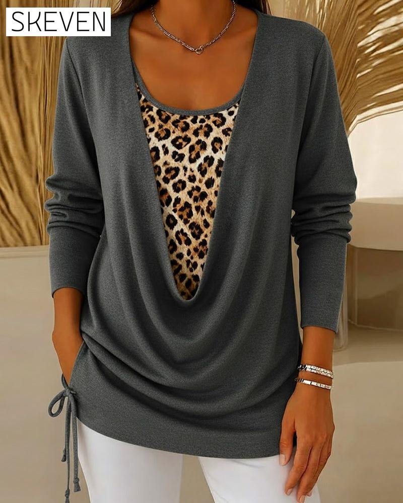 Faux T-shirt deux pièces à lacets imprimé léopard