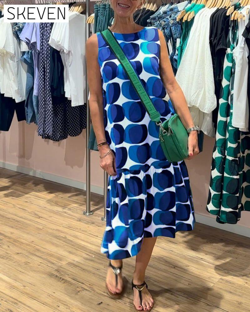 Round Neck Sleeveless Printed Dress