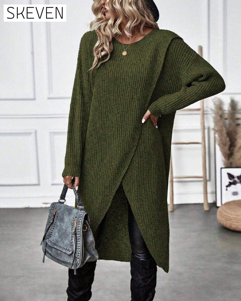 Strickkleid in Unifarbe mit unregelmäßigem Saum