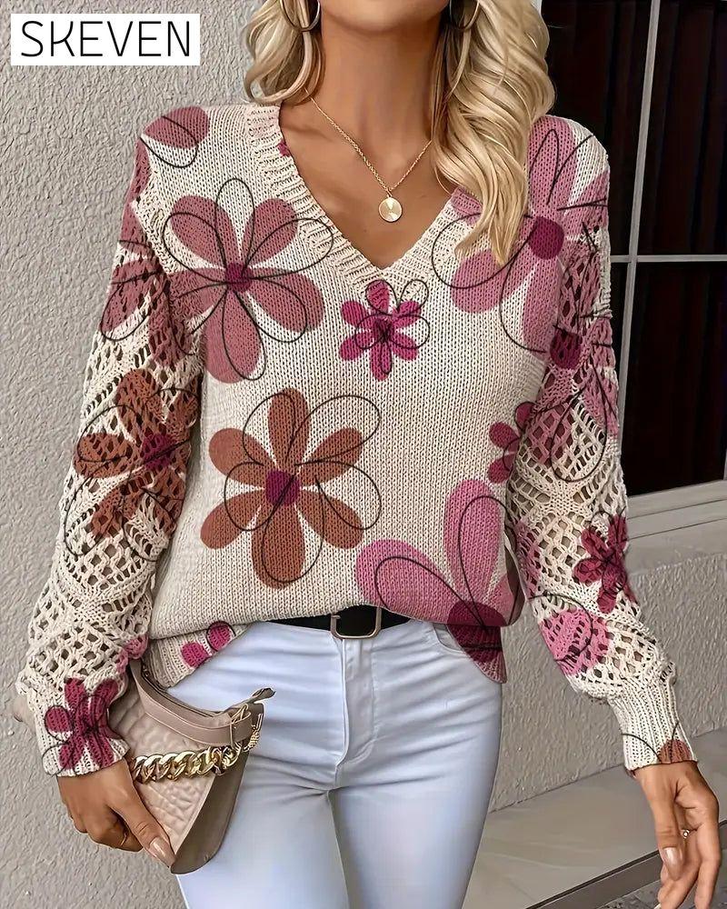 V-Neck Openwork Knit Jumper