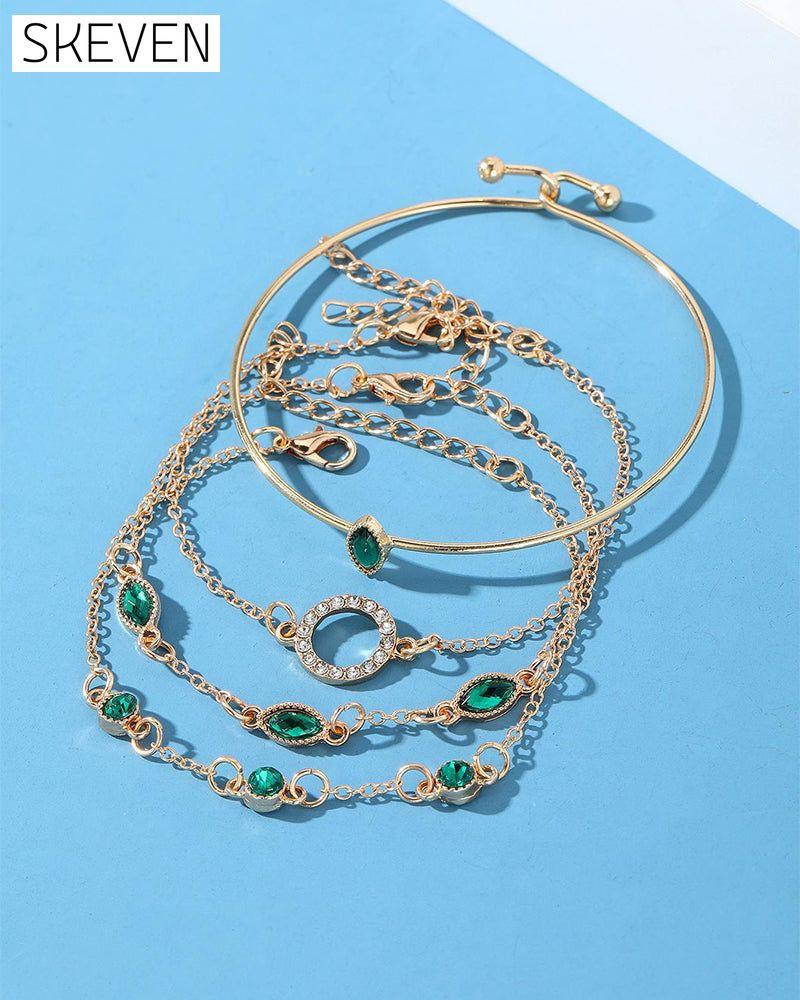 Circle rhombus rhinestone bracelet set of four