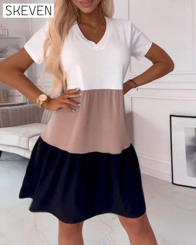Colorblock short sleeve casual dress