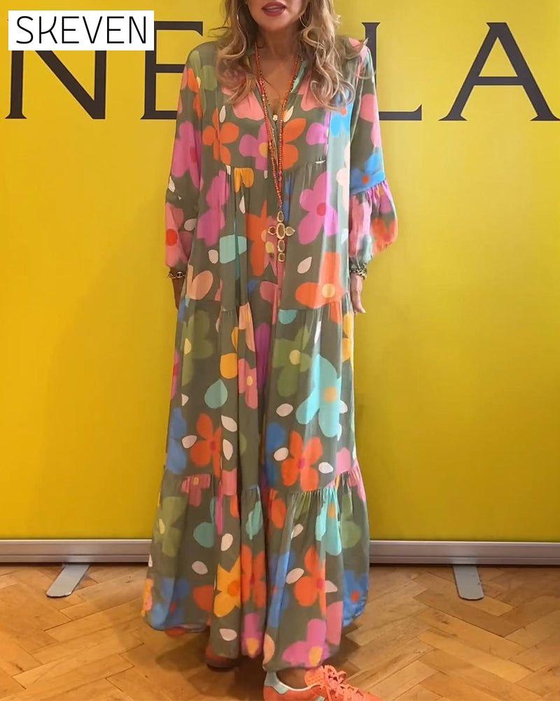 robe décontractée à manches cloche et imprimé floral coloré