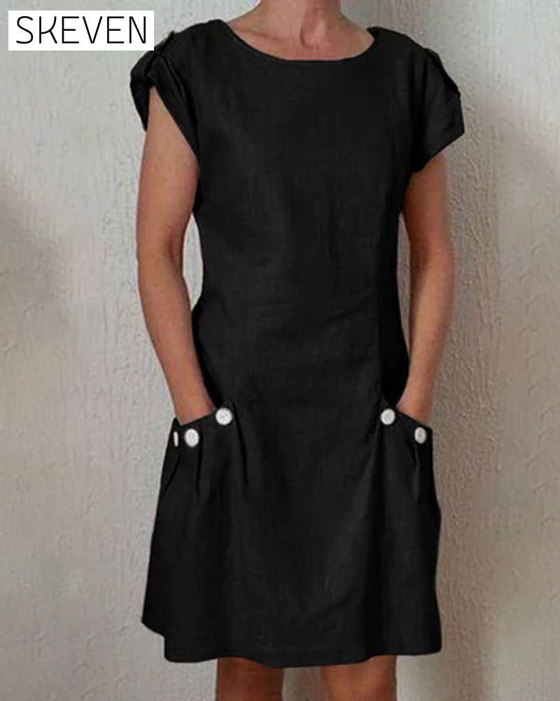 Solid color dress with pockets Black 23BF casual dresses Clothes Dresses Spring Summer