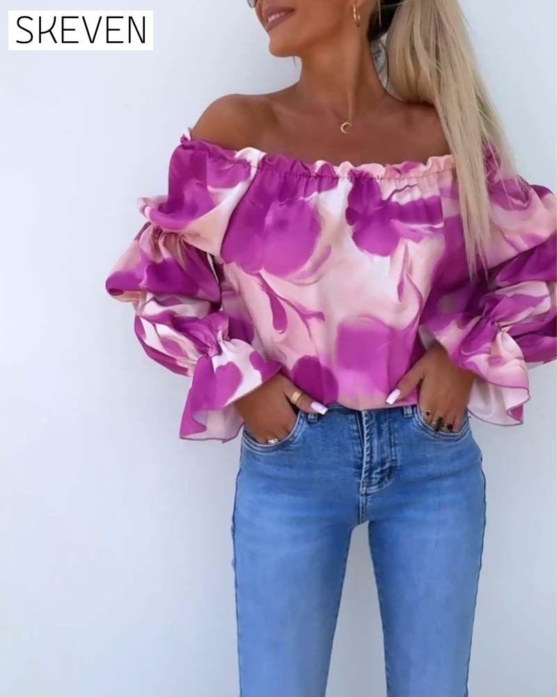 Colorful printed one-shoulder casual top
