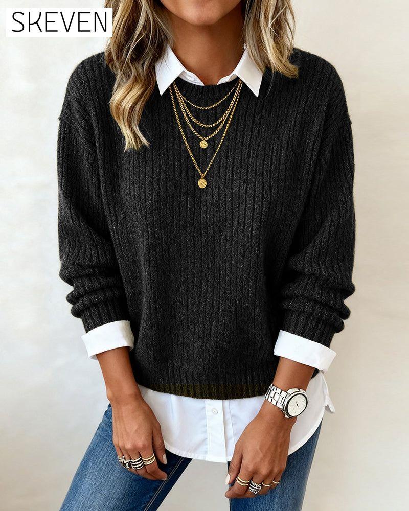 Pullover mit Hemdkragen und Patchwork-Design