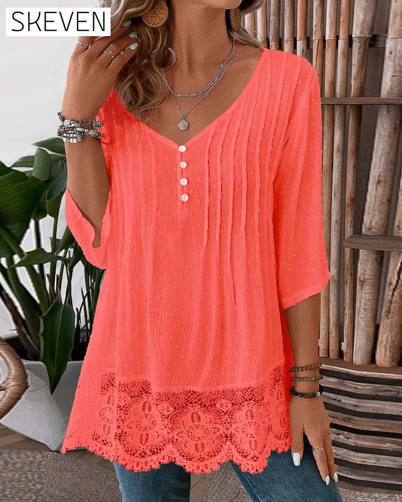 Solid color patchwork casual top