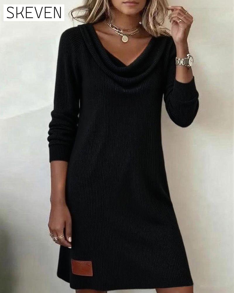 Pile Collar Long Sleeve Straight Dress