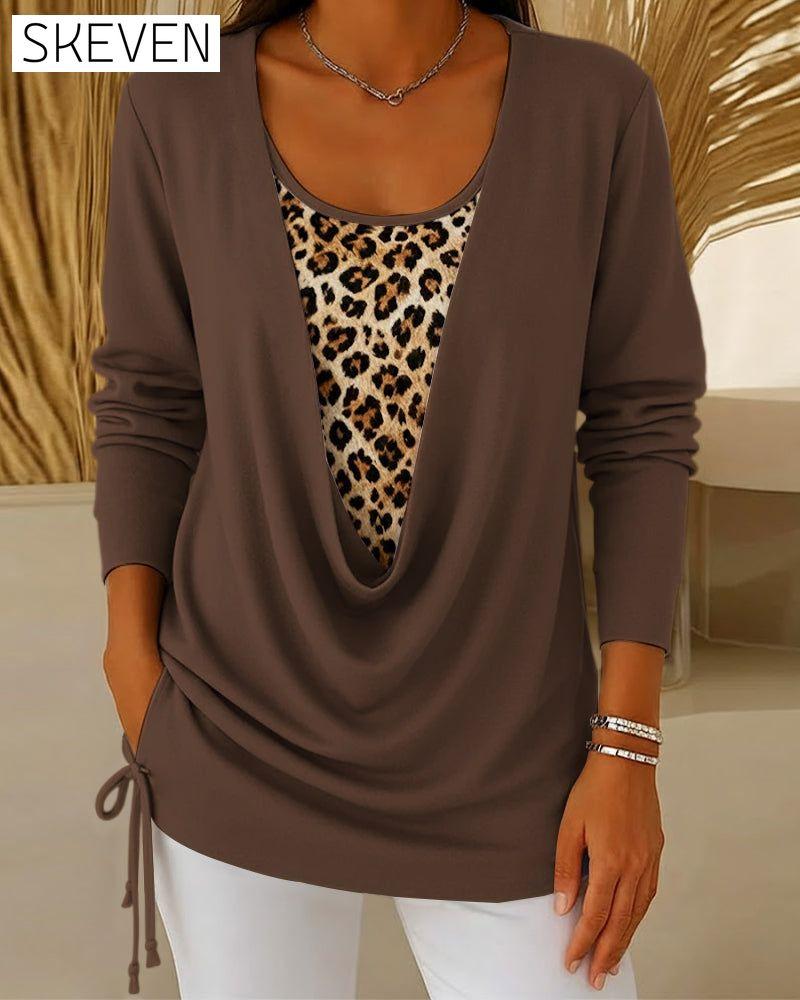 Faux T-shirt deux pièces à lacets imprimé léopard