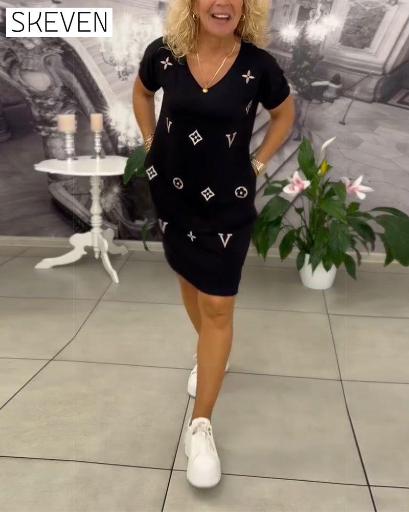 Fashion V-Neck Short-Sleeved Dress