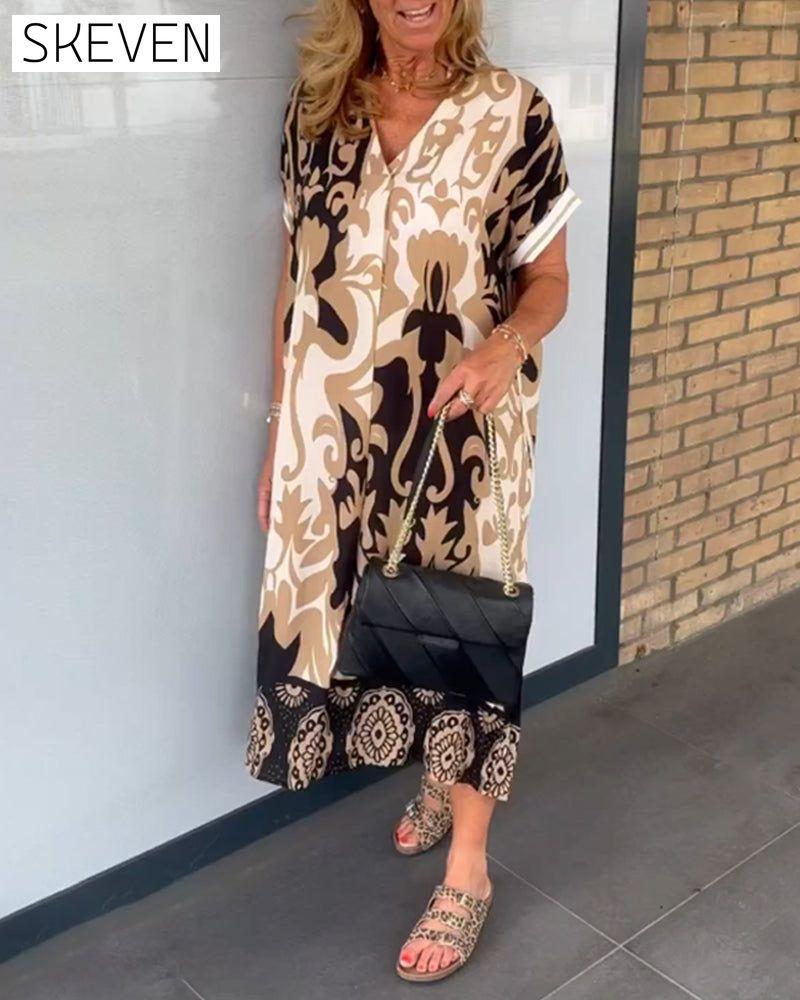 V-neck Geometric Print Dress