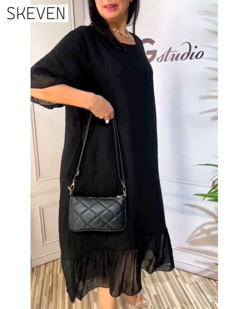 Kurzärmeliges, fließendes Kleid mit Einsätzen