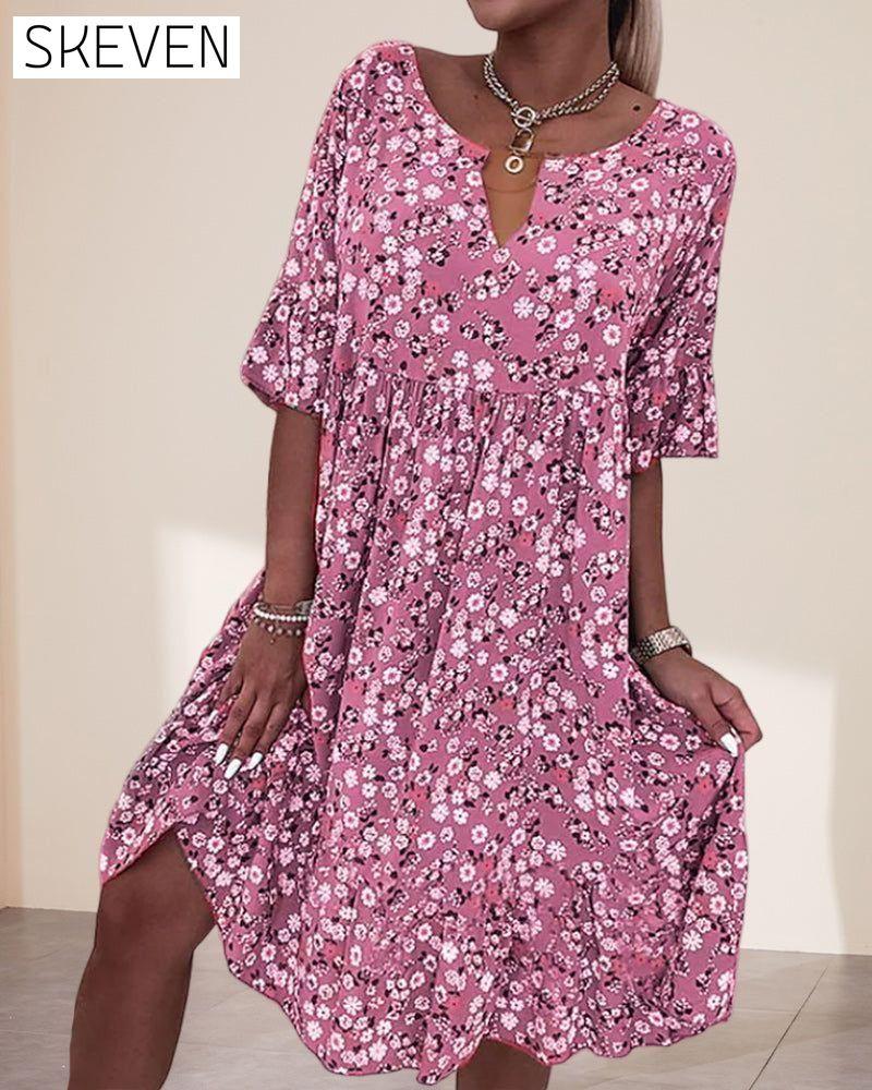 Half Sleeve Dress in Floral Print 23BF Casual Dresses Clothes Dresses Spring Summer