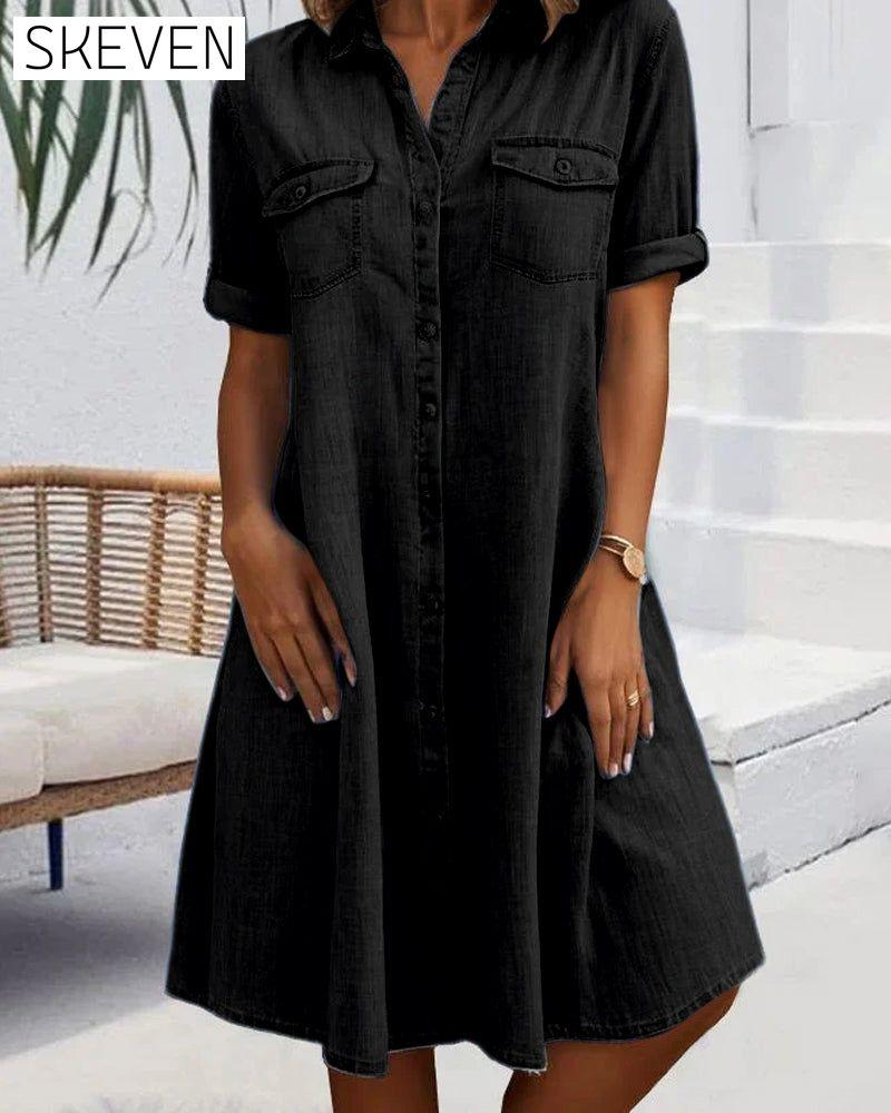 Kurzarmkleid mit Reverskragen und Knöpfen