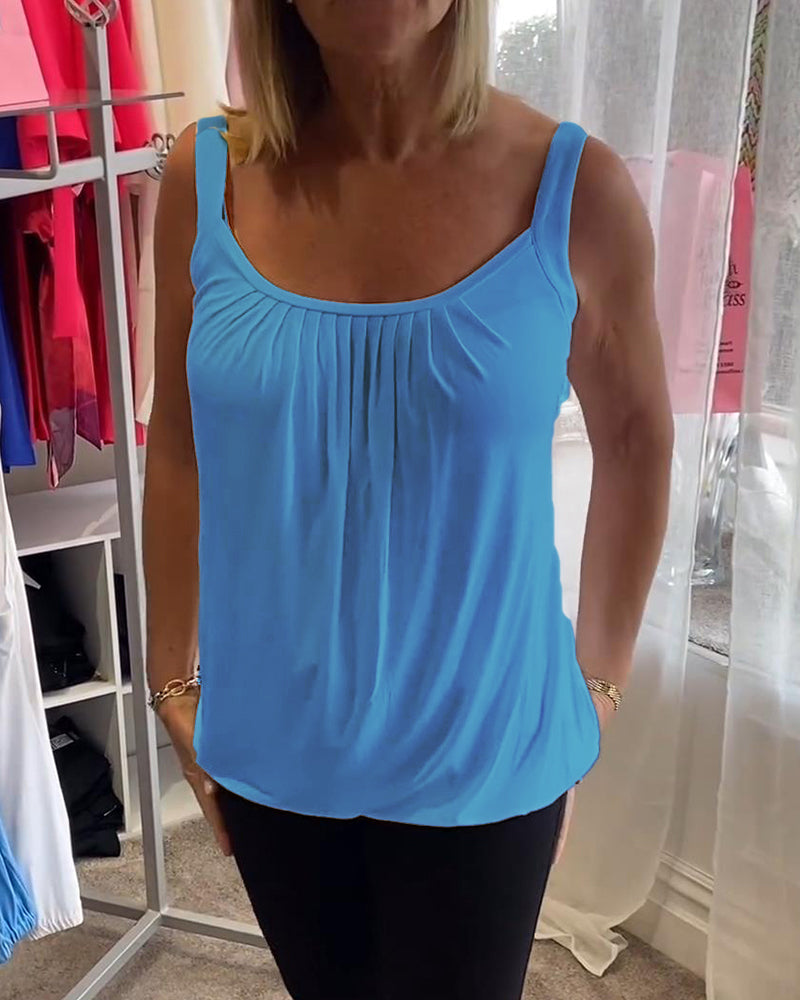 Set Pleated solid casual sleeveless top