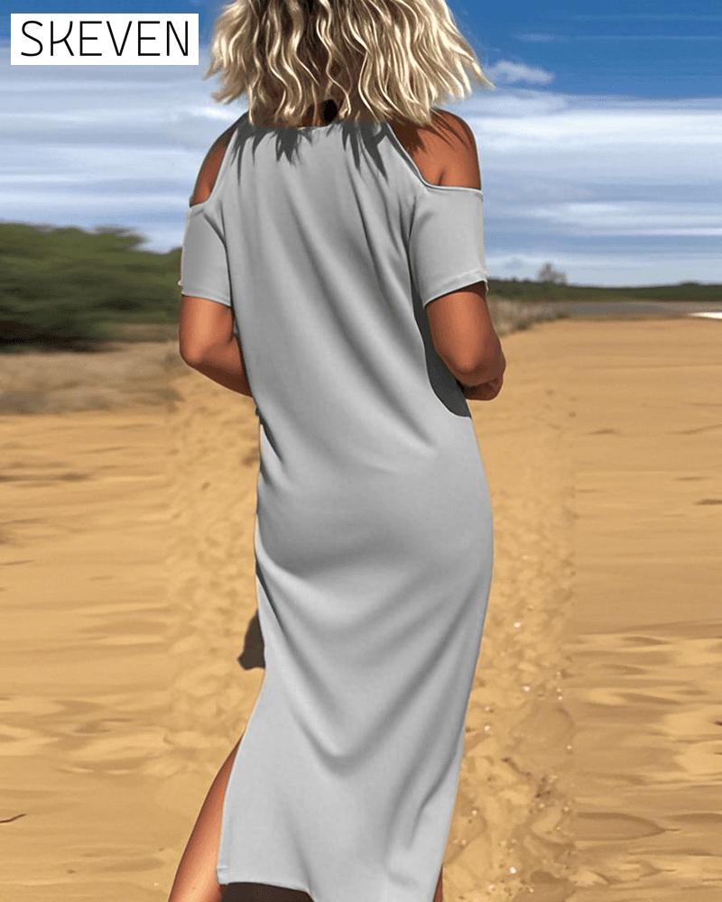 Modisches, lässiges, schulterfreies, figurbetontes Kleid