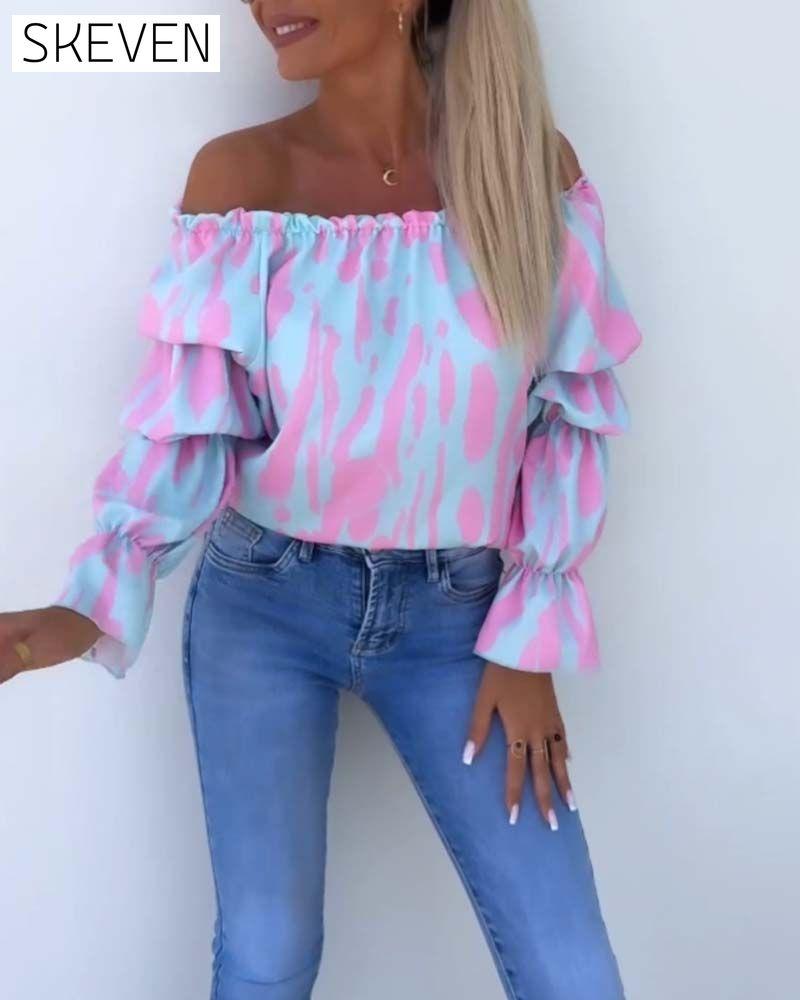Colorful printed one-shoulder casual top