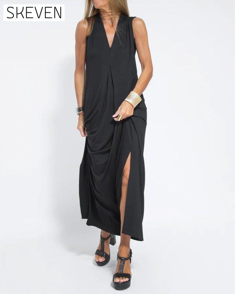 V-neck sleeveless solid color dress 23BF Casual Dresses Clothes Dresses Spring Summer