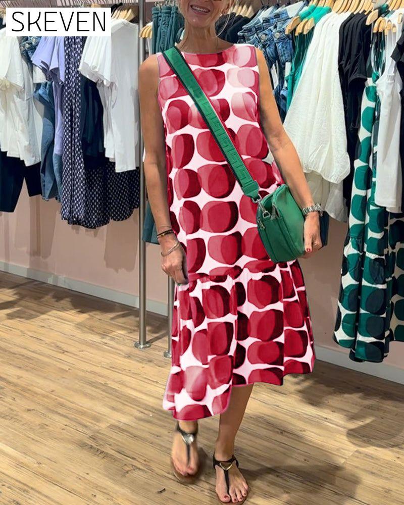Round Neck Sleeveless Printed Dress