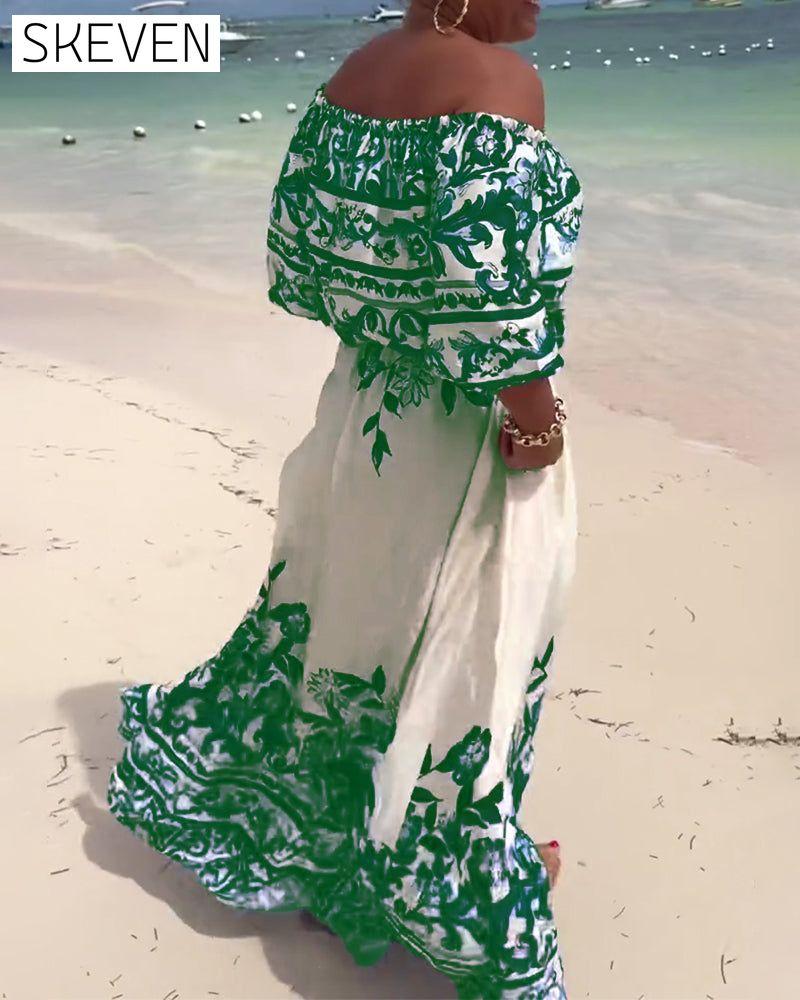 Off-Shoulder Printed Resort Dress