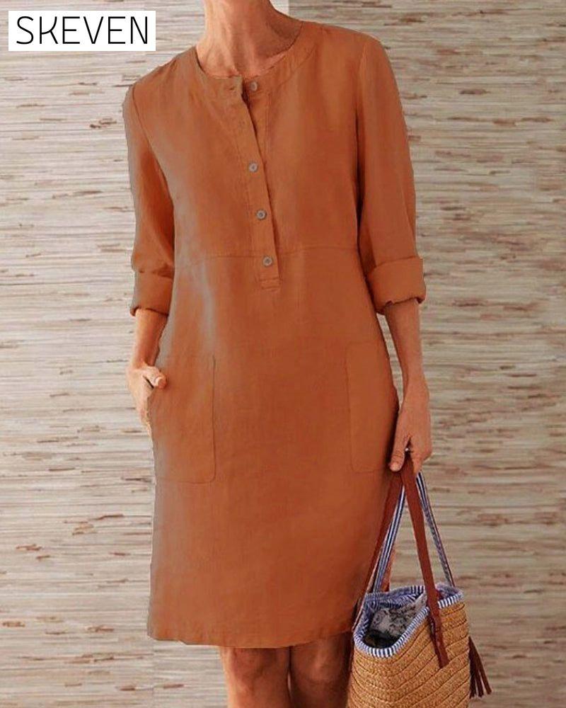 Elegant plain dress Red 2022 F/W 23BF allamode Casual Dresses Clothes Cotton and Linen Damkläder discount Dresses Kläder och accessoarer Kortärmad för damer Spring Summer Trending Now