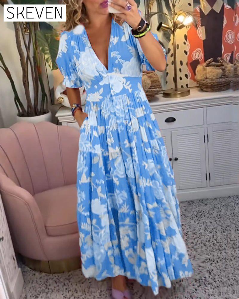 Floral print v-neck pocket dress 23BF Casual Dresses Clothes discount Dresses Spring Summer