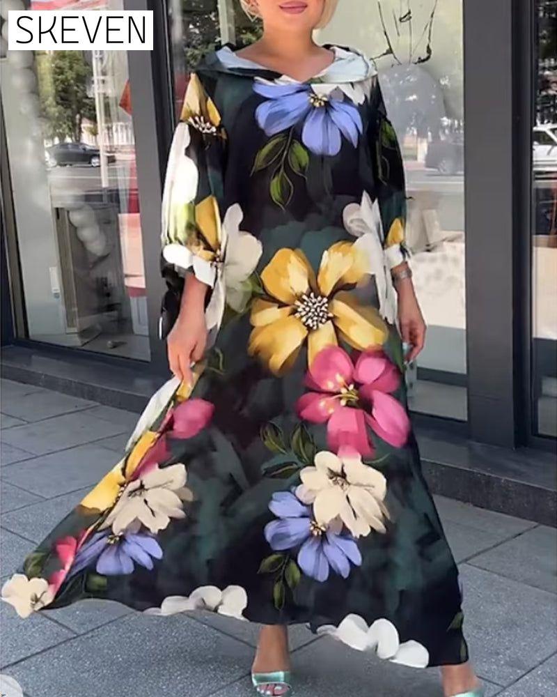 Kleid mit Blumenmuster und 3/4-Ärmeln